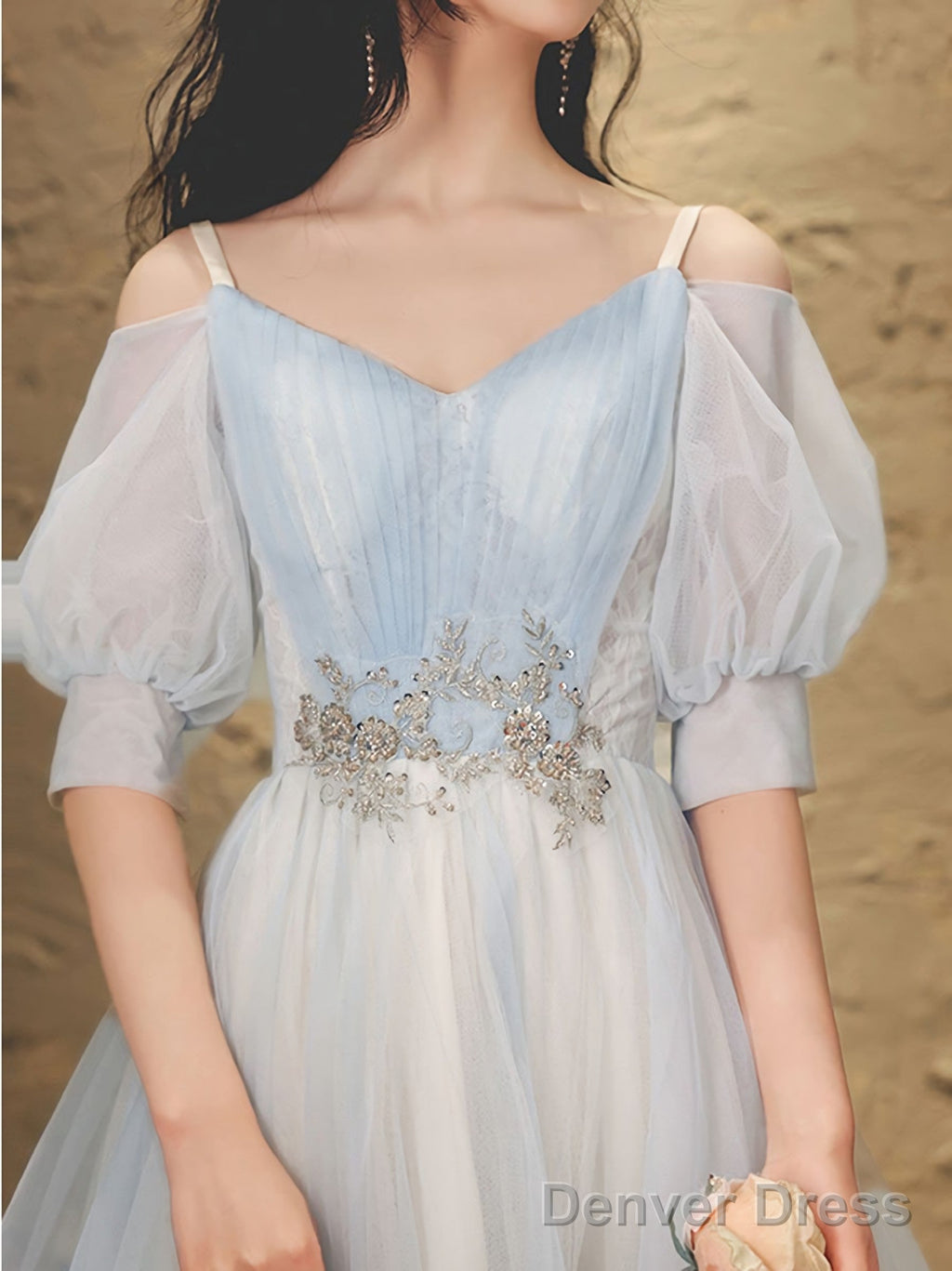 Blue A Line Tulle Lace Short Prom Dress Blue Homecoming Dresses