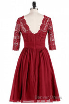 Red Lace V-Neck Backless Short Bridesmaid Dresses