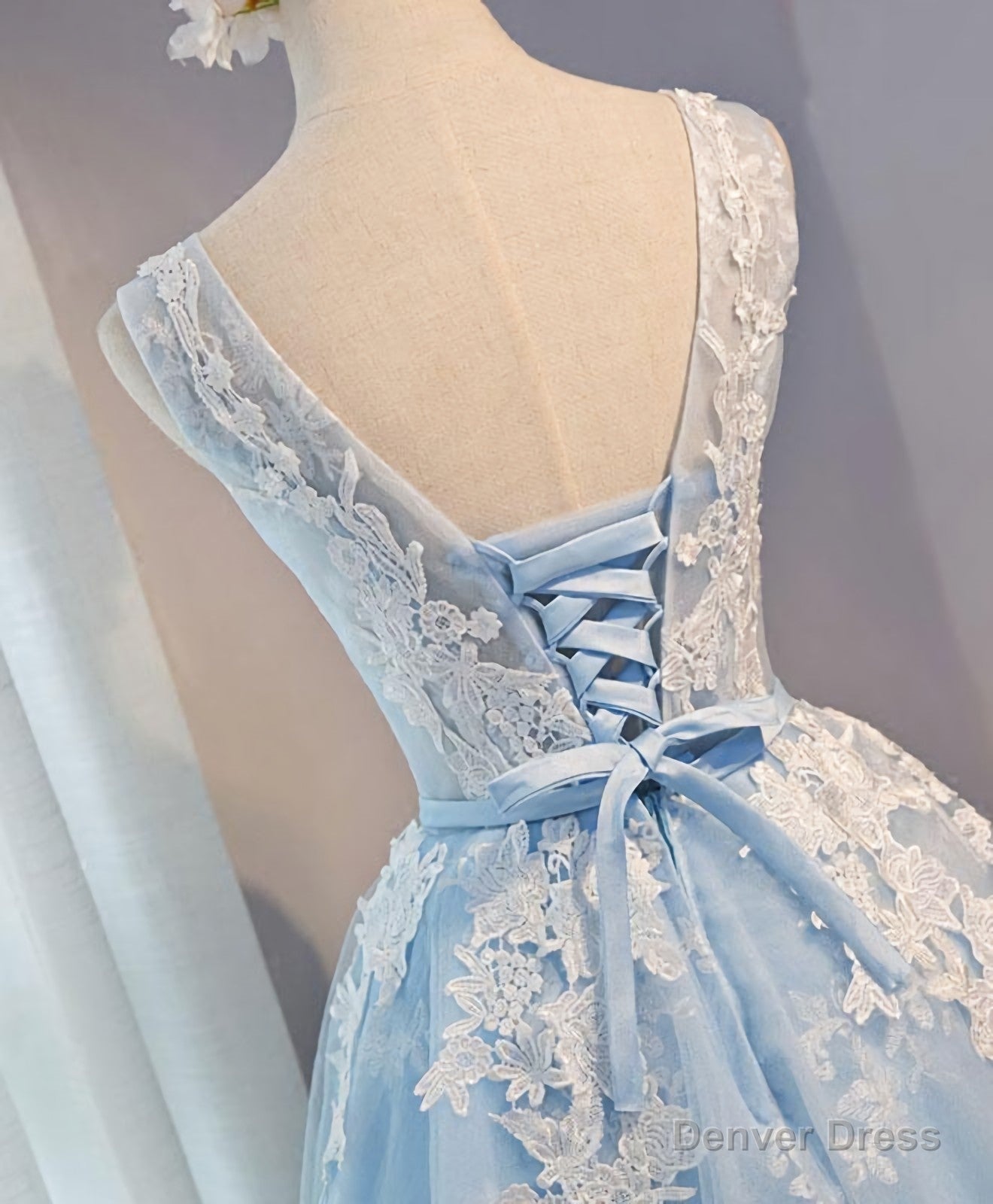 Blue V Neck Tulle Short Prom Dress, Blue Homecoming Dress Main image