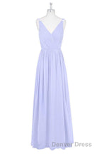 Lavender Chiffon V Neck Backless Long Bridesmaid Dresses