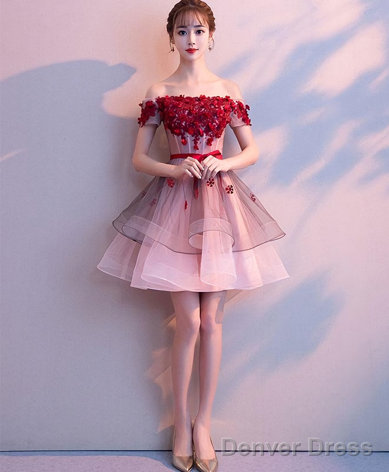 Pink Tulle Lace Short Prom Dress Pink Tulle Homecoming Dress