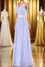 Lavender Chiffon V Neck Backless Long Bridesmaid Dresses