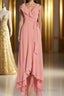 Peach Straps Ruffled High Low Bridesmaid Dresses