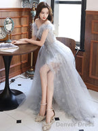 Gray Sweetheart Neck Tulle Long Prom Dress Gray Prom Dresses