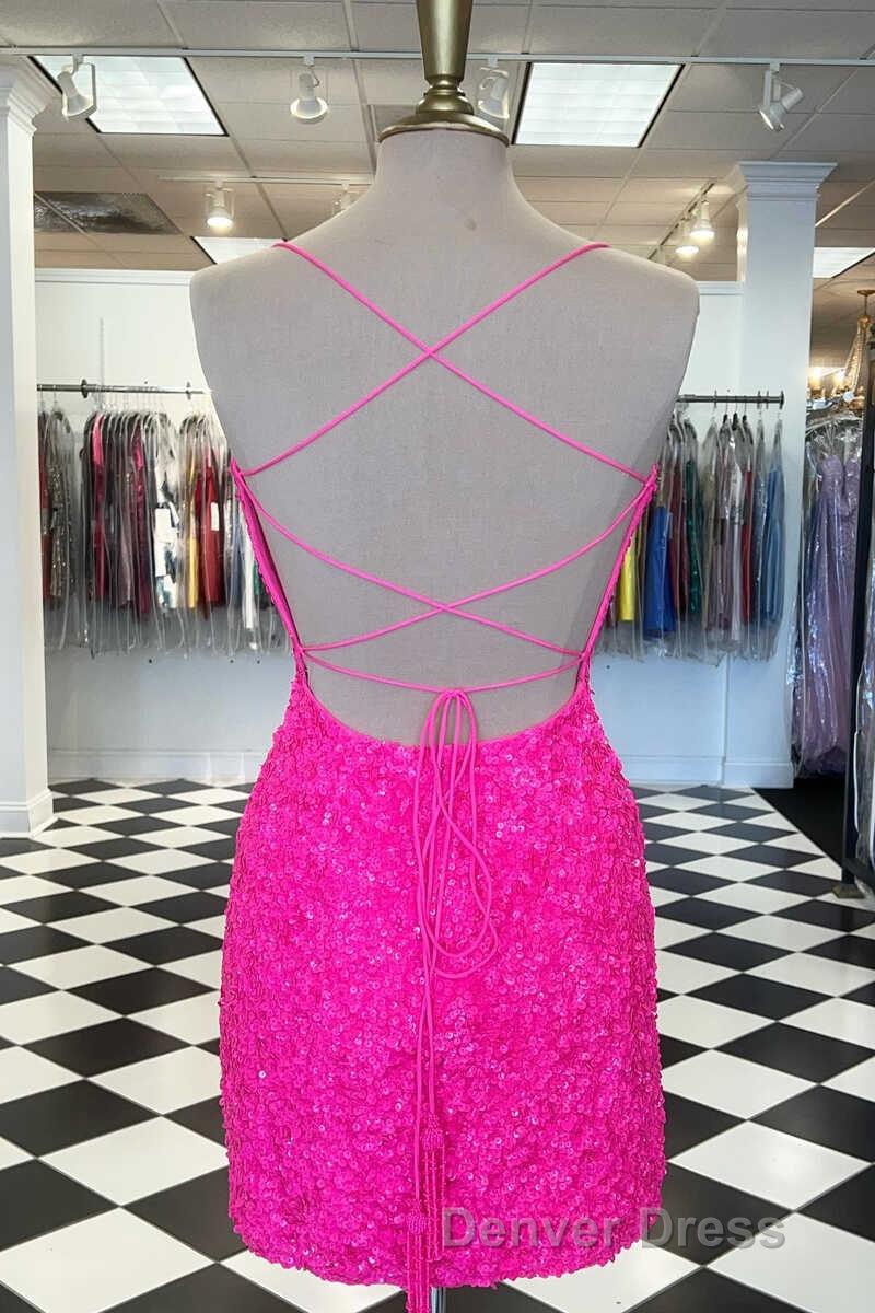 Spaghetti Straps Hot Pink Bodycon Mini Dresses