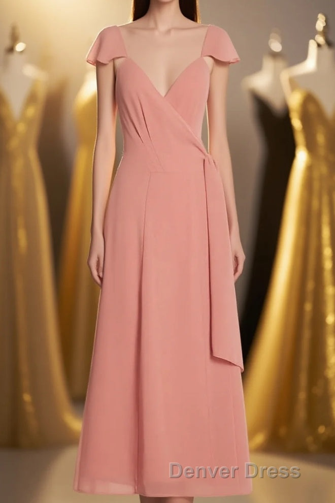 Peach Cap Sleeve Tie-Side Short Formal Dresses Main image