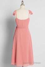 Peach Cap Sleeve Tie Side Short Prom Dresses