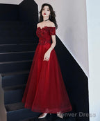 Burgundy Tulle Lace Prom Dress Burgundy Tulle Prom Dresses