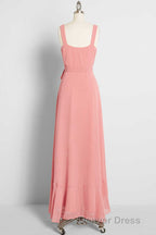 Peach Straps Ruffled High Low Bridesmaid Dresses