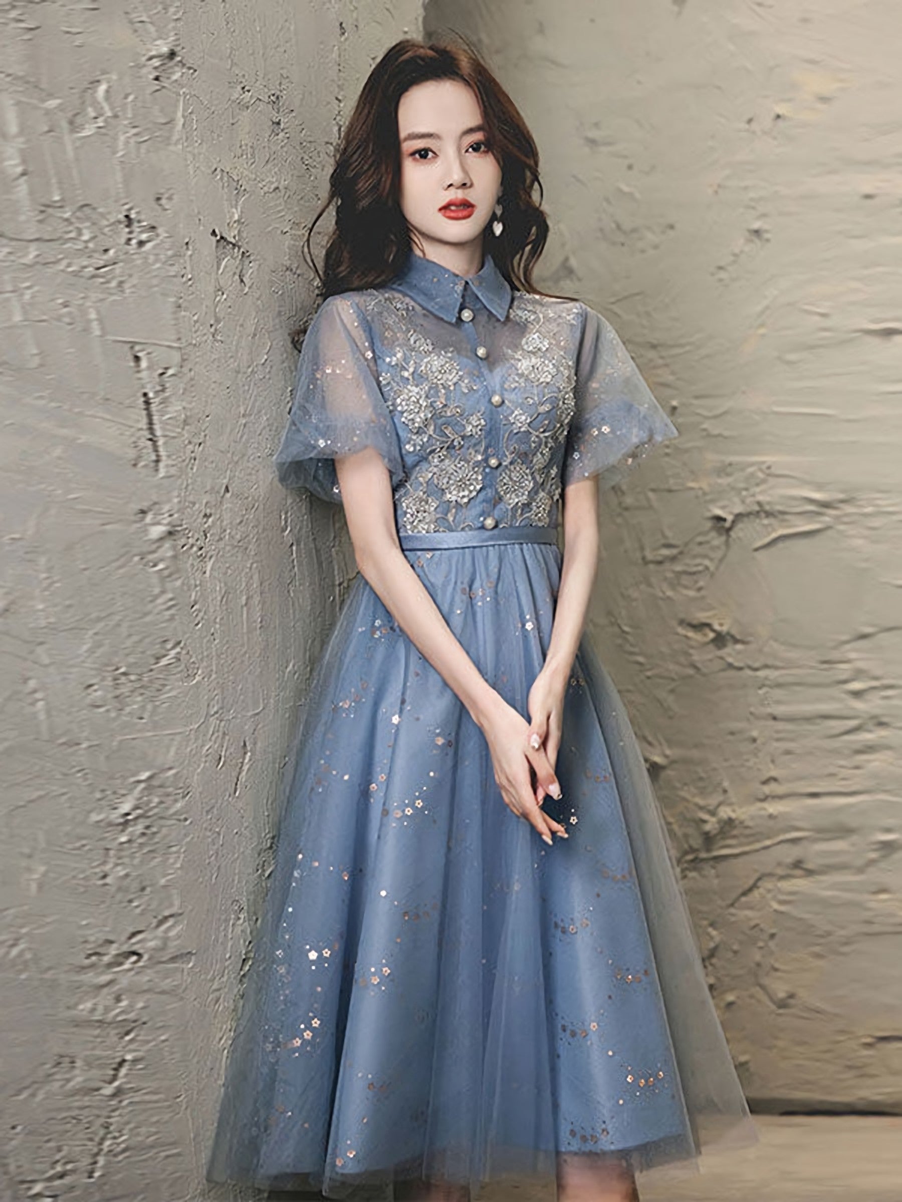 Blue Tulle Lace Short Prom Dress Blue Tulle Homecoming Dresses Secondary image