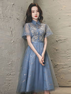 Blue Tulle Lace Short Prom Dress Blue Tulle Homecoming Dresses