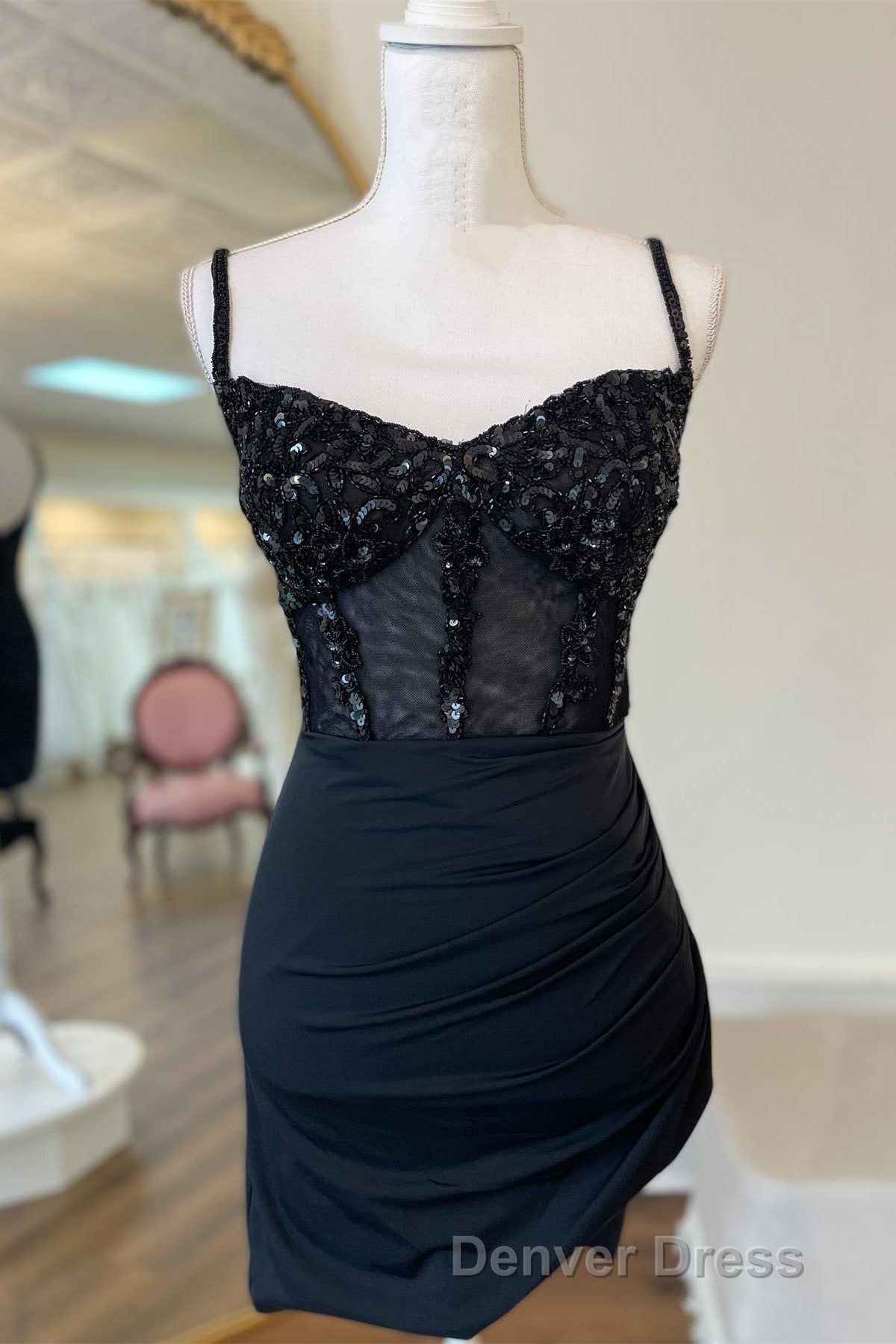 Black Straps Beaded Sheath Satin Homecoming Dresses Secondary image