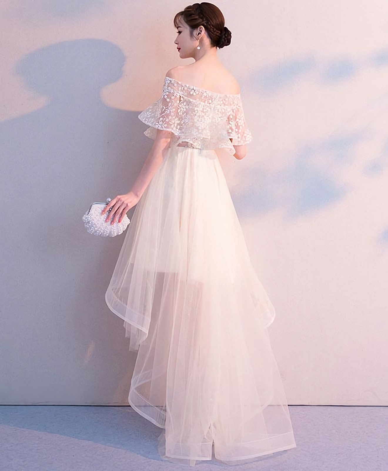 Champagne Tulle High Low Prom Dress Tulle Prom Dresses