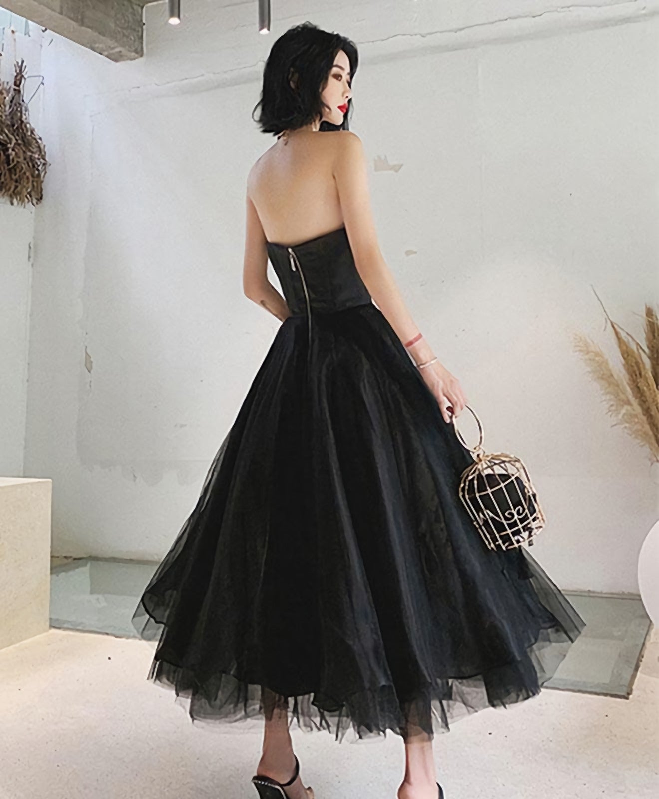 Black Tulle Short Prom Dress, Black Prom Dresses