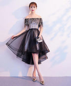 Black Tulle Lace Short Prom Dress, Black Tulle Homecoming Dresses