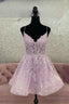 Lilac A Line Sequined Appliques Straps V Neck Homecoming Dresses