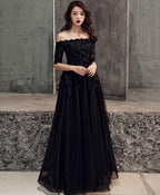 Black Tulle Lace Long Prom Dress Black Tulle Prom Dresses