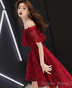 Burgundy Tulle Lace Short Prom Dress Burgundy Homecoming Dresses 5