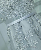 Gray A Line Lace Tulle Short Prom Dresses, Homecoming Dresses