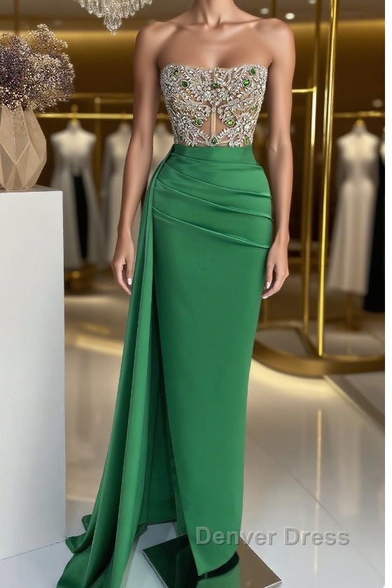 Strapless Emerald Green Mermaid Long Dresses With Beads Main image