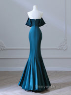 Simple Off Shoulder Satin Ink Blue Long Prom Dresses, Ink Blue Long Formal Dresses