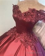 3D Flowers Off Shoulder Ball Gowns Satin Dresses