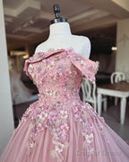 3D Lace Embroidery Off The Shoulder Ball Gowns Dresses