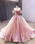 3D Lace Flowers Ball Gowns Off Shoulder Dresses
