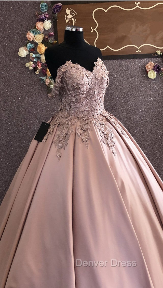 3D Lace Flowers Embroidery Sweetheart Satin Wedding Dresses BallGowns
