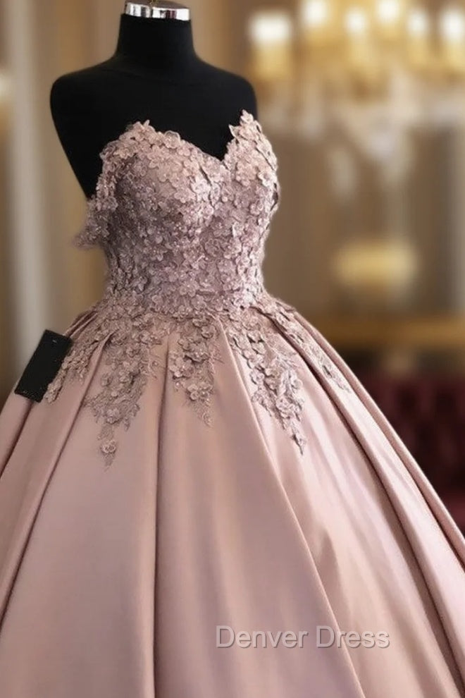 3D Lace Flowers Embroidery Sweetheart Satin Wedding Dresses Ballgown Main image