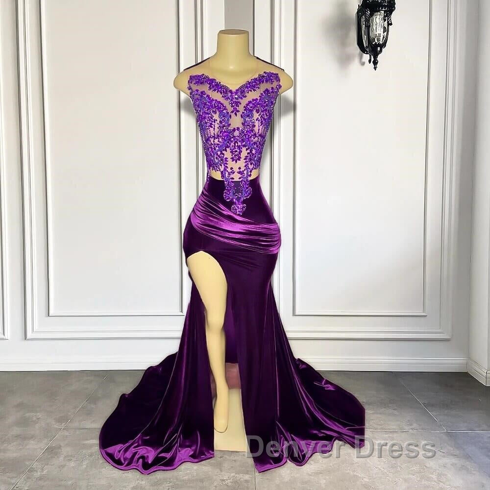 Purple Sleeveless Mermaid Prom Dresses with Split Appliques Secondary image