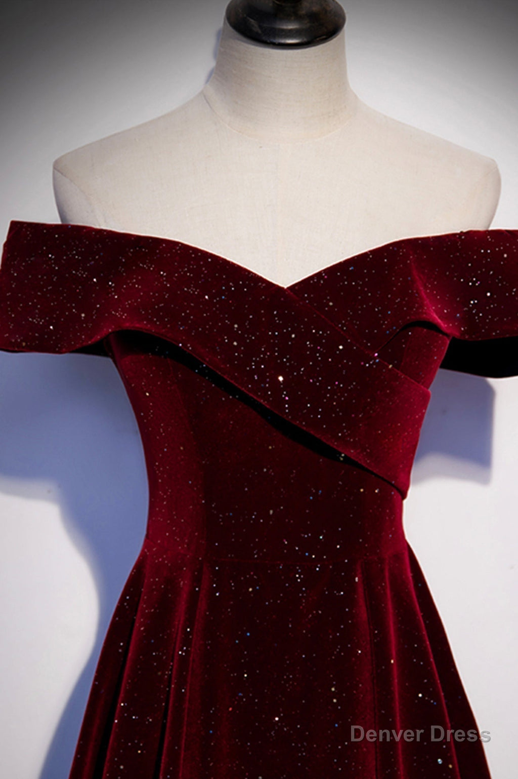 Burgundy Velvet Long Prom Dress, Off the Shoulder Prom Dresses