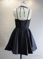 Princess A Line V Neck Short Black Satin Homecoming Prom Dresses