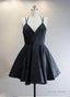 Princess A Line V Neck Short Black Satin Homecoming Prom Dresses