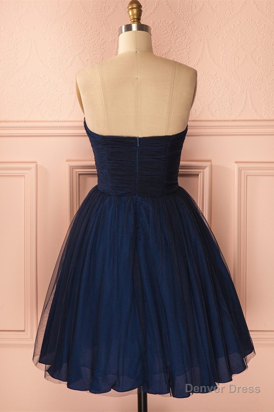 Strapless Short Navy Blue Tulle Homecoming Dresses Secondary image