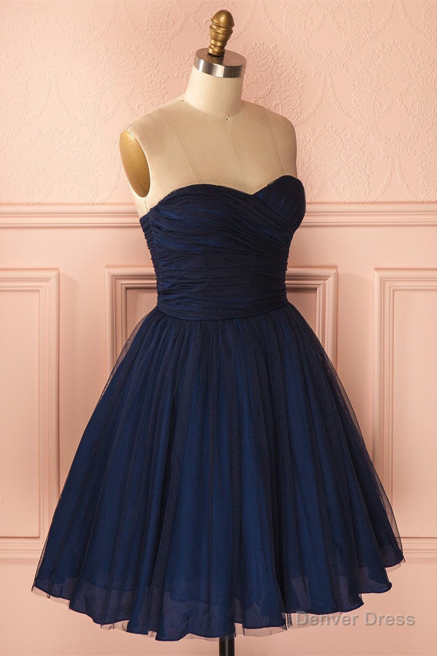 Strapless Short Navy Blue Tulle Homecoming Dresses Main image