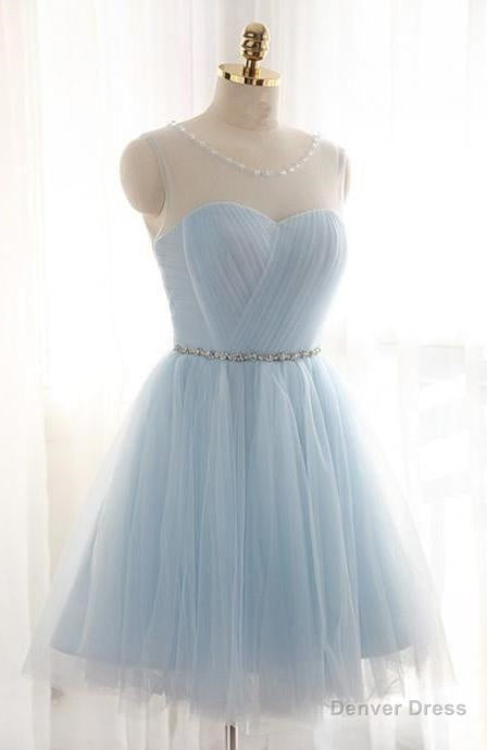 A-Line Jewel Light Blue Tulle Short Homecoming Dress 2025 with Beading Pleats Main image