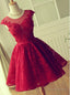 A Line Jewel Cap Sleeves Red Lace Short Homecoming Dresses 2026 with Beading