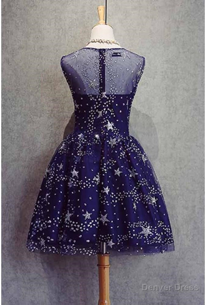 A Line Scoop Royal Blue Tulle Short Homecoming Dresses 2026 with Appliques