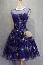 A Line Scoop Royal Blue Tulle Short Homecoming Dresses 2026 with Appliques