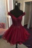 Off the Shoulder Short Burgundy Homecoming Dress