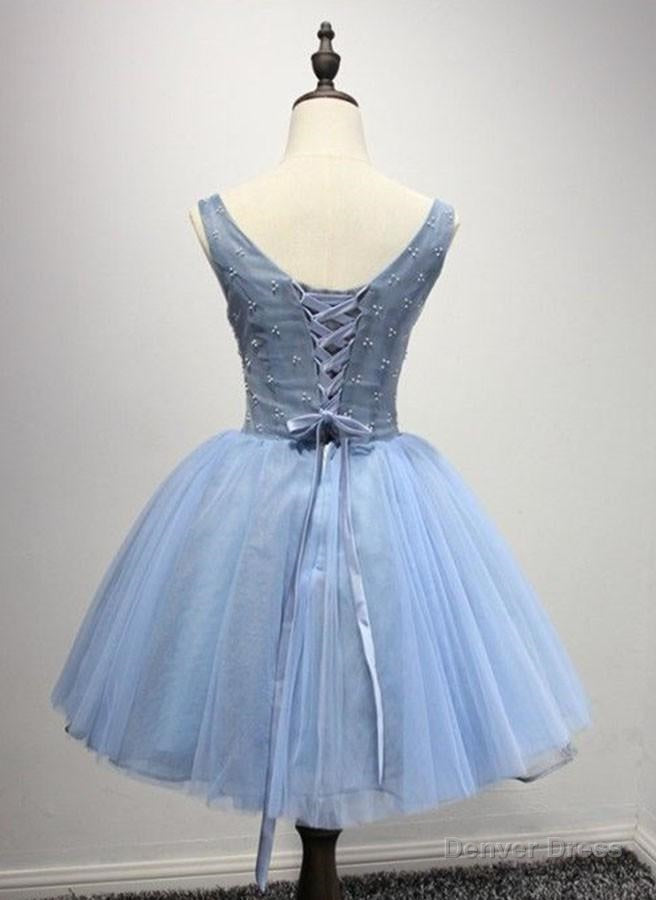 A Line Crew Neck Blue Appliques Homecoming Dresses 2026
