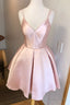 V Neck Straps Short Pink Homecoming Dresses