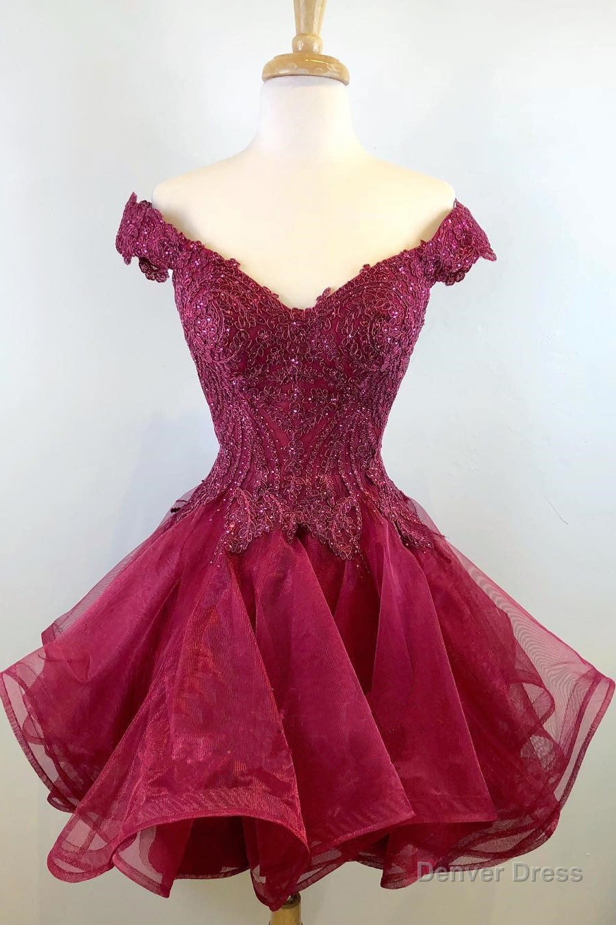 Princess Off the Shoulder Wine Red Short Homecoming Dress Main image