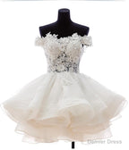 A Line Off The Shoulder Appliques Short White Organza Homecoming Dresses 2026