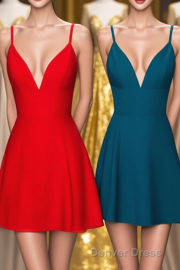 Straps A-Line Chiffon Red Short Dresses Main image