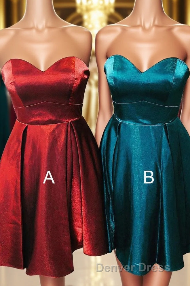 Sweetheart A Line Satin Red Homecoming Dresses