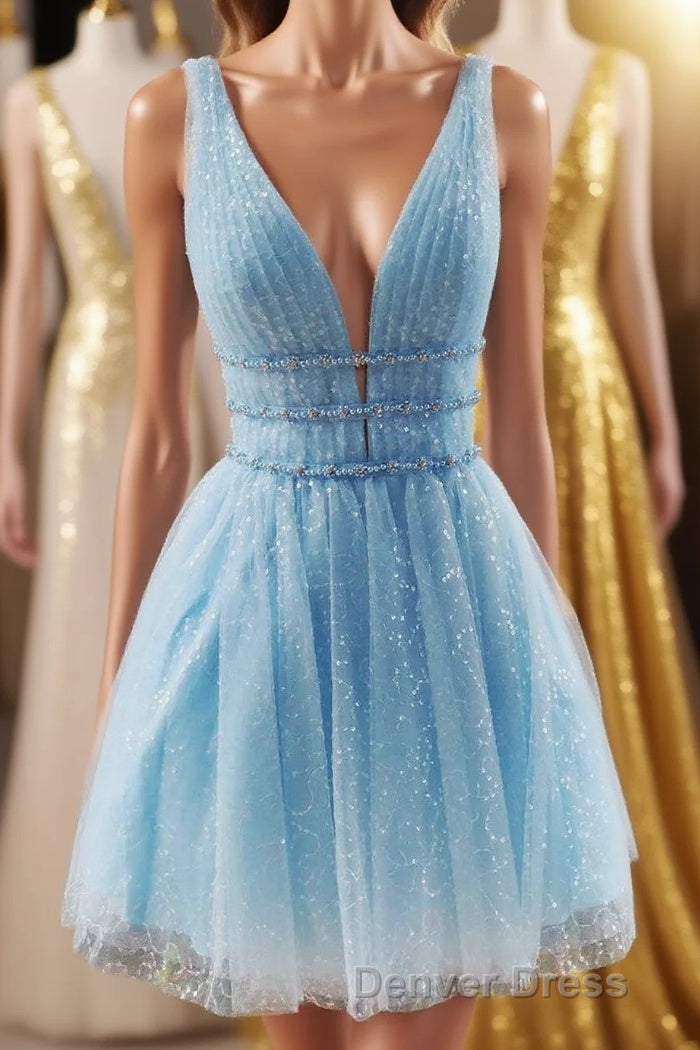 Sparkling Beading Sky Blue Homecoming Dresses Main image