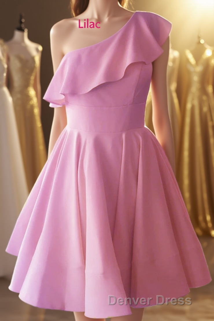 One Shoulder Ruffled Short Yellow Homecoming Dresses Main image