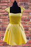 Cap Sleeves Short Yellow Homecoming Dresses with Lace Up Back
